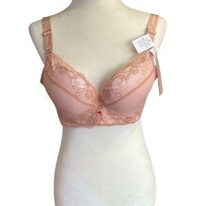 Fallsweet Women’s “Add Two Cups” Padded Plunge Push Up Bra 38B Pink NWT